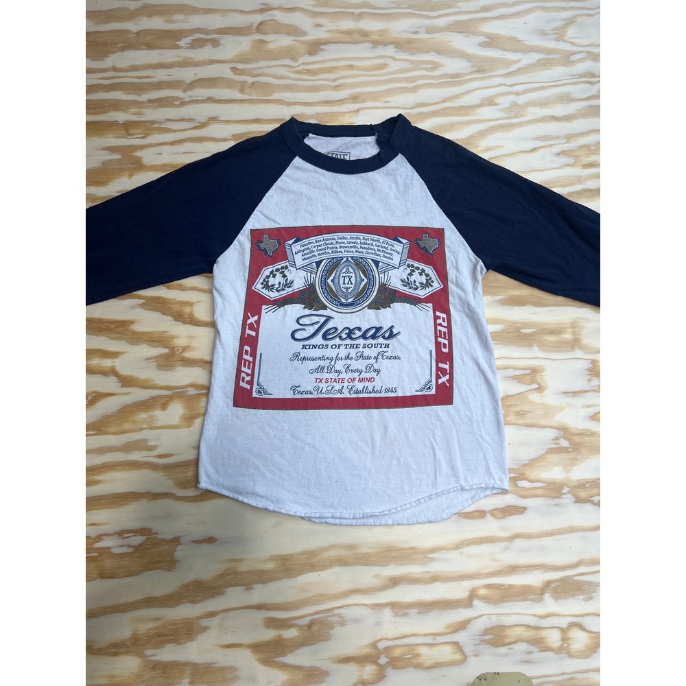 State of Mind Texas Kings of the South Raglan Baseball Tee Navy Grey Small